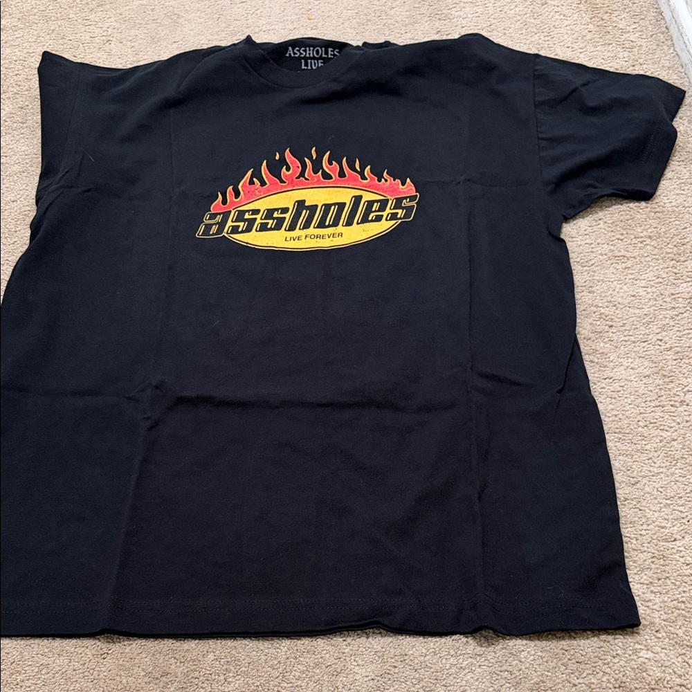 Black Graphic Tee with Flame Design